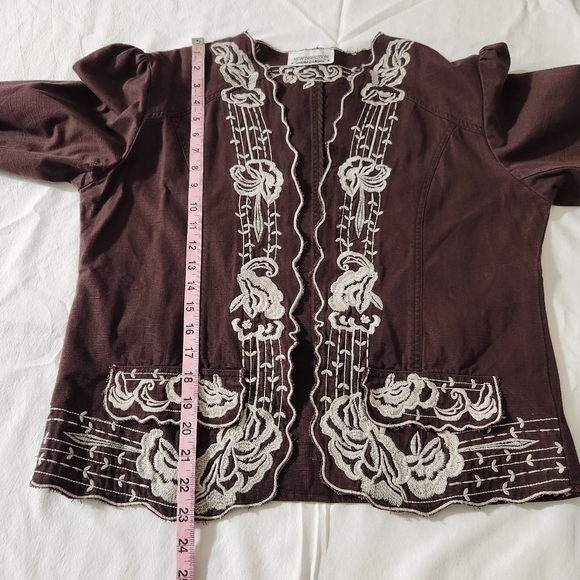 New Direction Women Brown Embroidered Long Sleeve Denim Jacket Size L Western - Picture 13 of 14